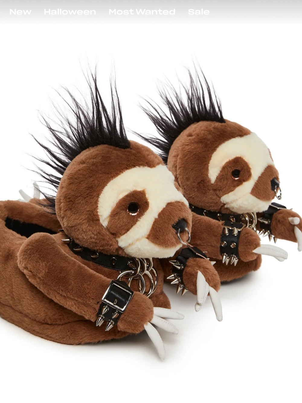 Current Mood “Goth Sloth” Slippers in Brown and Cream with Black Studs